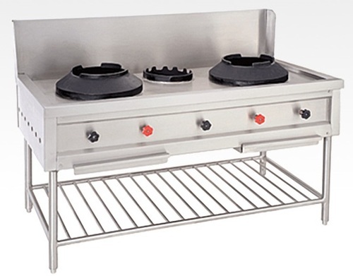 Stainless Steel 2 + 1 Burner Chinese Wok Range